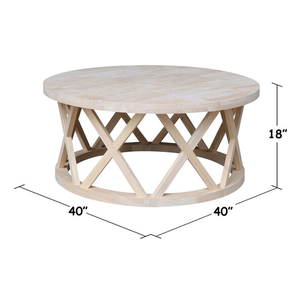 Round Ceylon Coffee Table, 40 In W X 40 In L X 18 In H, Wood, Unfinished